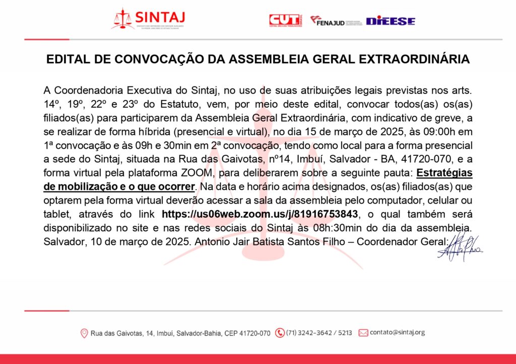 Edital da Assembleia Geral Extraordinária liberado; confira